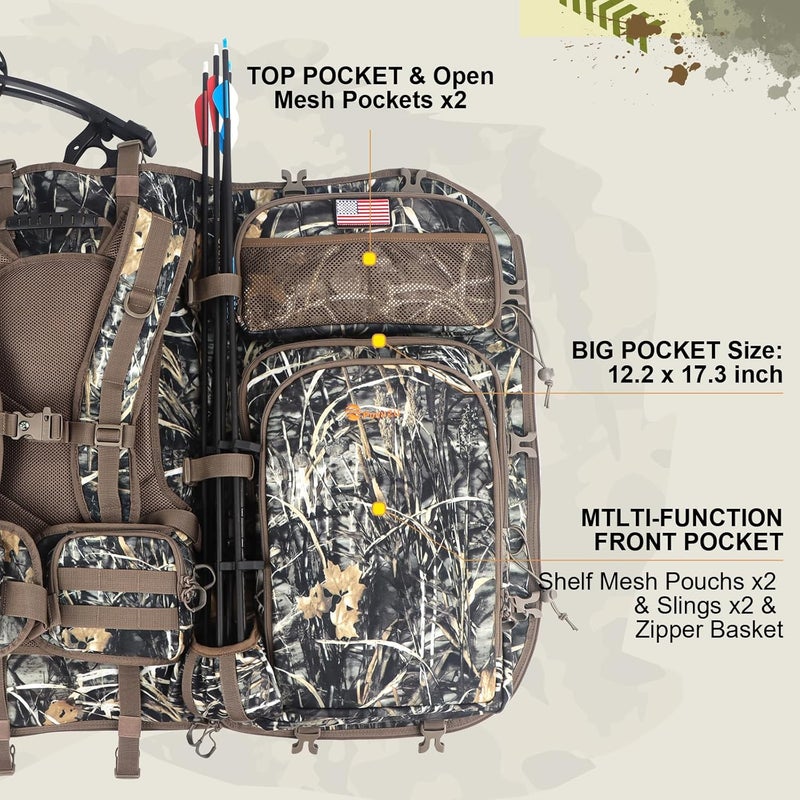 FunVZU Hunting Backpacks for Men,Saddle Hunting Bag with Bow Holder, Large Compound Bow Hunting Backpack & Duffle Bags - Image 4